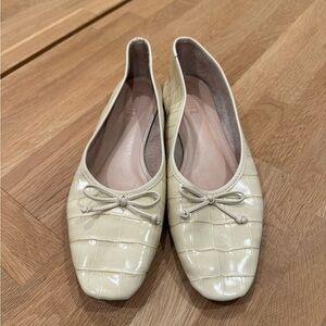 Schutz Butter Yellow / Cream Croc-Embossed Ballet Flats